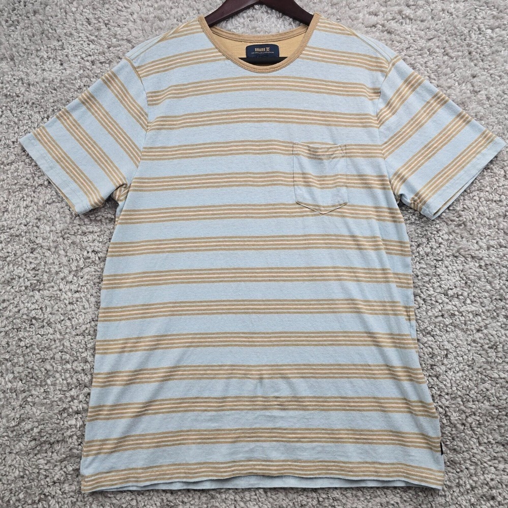 Roark Mens Hemp Cotton Striped Short Sleeve Tee Blue Brown Size L‎ Surf